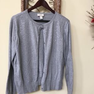 LOFT Gray Cardigan with Silver Accents